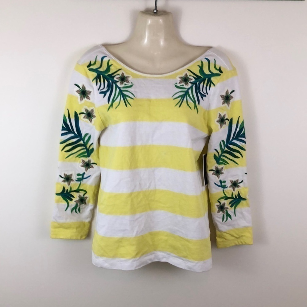 New Juicy Couture Striped Embroidered Top